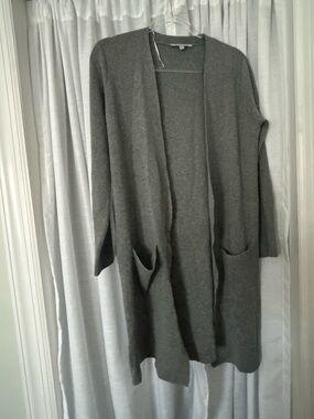 Cyrus Long Open-Front Cardigan in Charcoal Gray